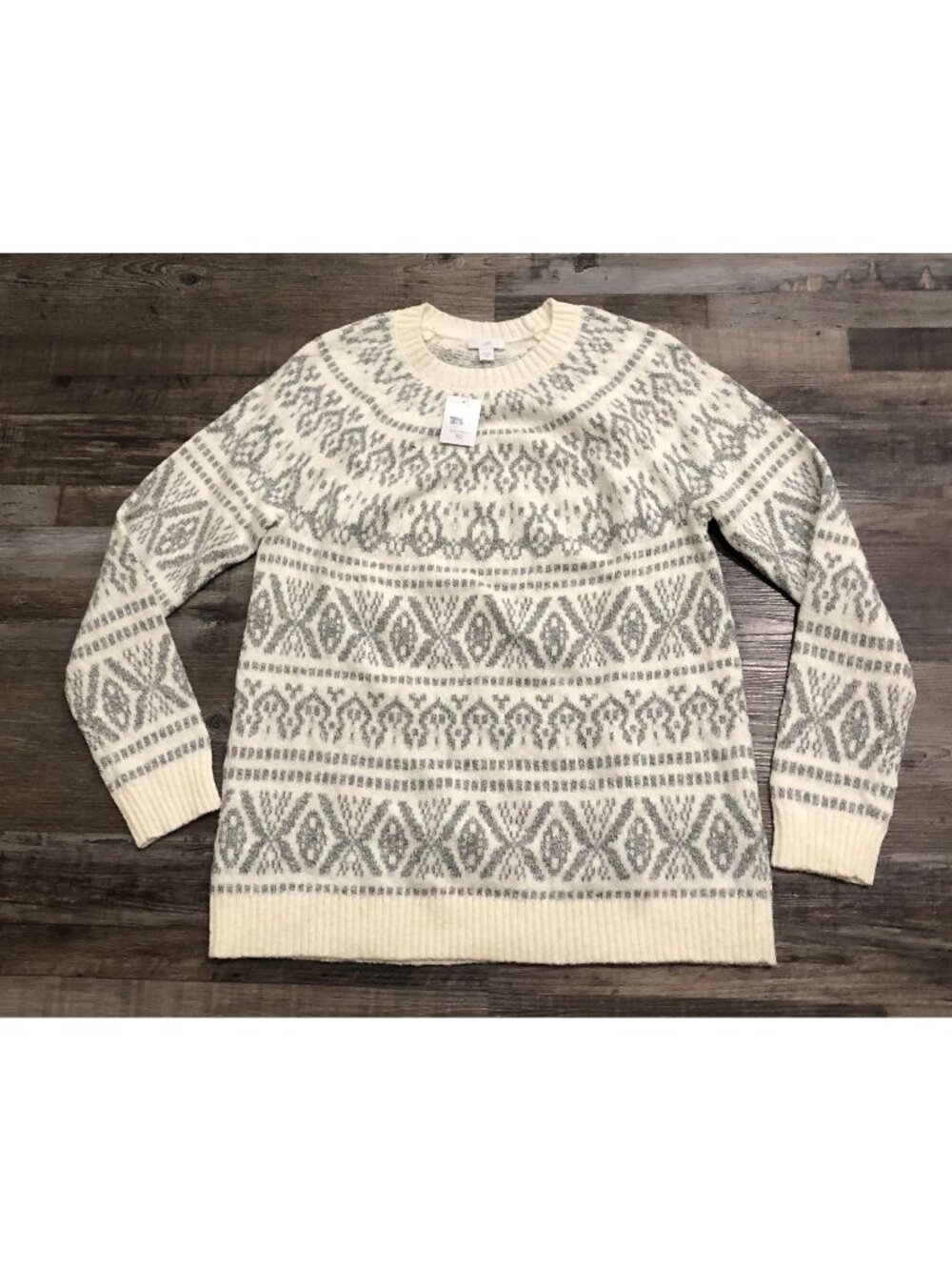 J.Jill Womens XS WHhite & Gray Barley Fair Isle Sweater New with Tags
